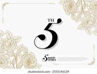 Elegant 5th Anniversary Celebration with Gold and Rose Flower Background