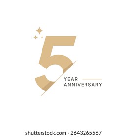Elegant 5th year anniversary logo design featuring a bold brushstroke number five and modern typography. Perfect for company milestone celebrations, events, or invitations. Celebration
