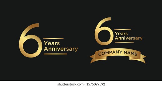 elegant 6 years anniversary logo template with ribbon in gold color, vector file eps 10 text is easy to edit
