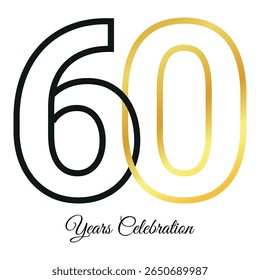  Elegant 60 years celebration design with black and gold outlined numbers on white background
