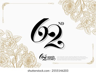 Elegant 62nd Anniversary Celebration with Gold and Rose Flower Background