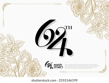 Elegant 64th Anniversary Celebration with Gold and Rose Flower Background