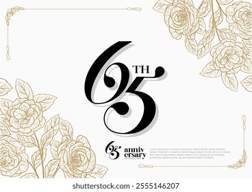 Elegant 65th Anniversary Celebration with Gold and Rose Flower Background