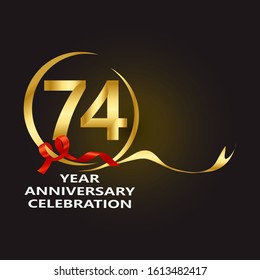 elegant 74 years anniversary logo template with ribbon in gold color, vector file eps 10 text is easy to edit