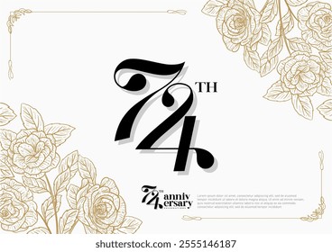 Elegant 74th Anniversary Celebration with Gold and Rose Flower Background