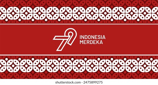 Elegant 79th anniversary of Indonesia independence day red batik background. Dirgahayu 79 th Indonesia background. 17 Agustus 2024 background. 
