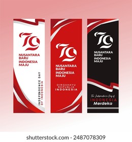 Elegant 79th Anniversary of Indonesia Independence Day Vertical Banner Set. Indonesia "Merdeka" (means The Freedom of Indonesia ) vector illustration. 