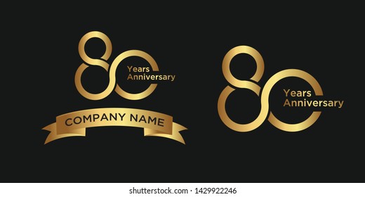 elegant 80 years anniversary logo template with ribbon in gold color, vector file eps 10  