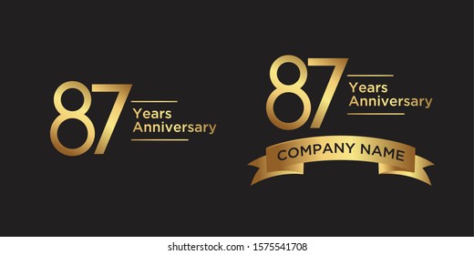 elegant 87 years anniversary logo template with ribbon in gold color, vector file eps 10 text is easy to edit