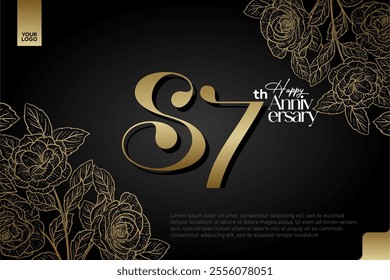 Elegant 87th Anniversary Celebration with Gold and Rose Flower Background