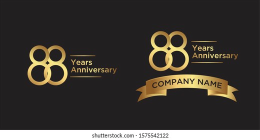 elegant 88 years anniversary logo template with ribbon in gold color, vector file eps 10 text is easy to edit