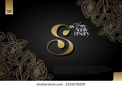 Elegant 8th Anniversary Celebration with Gold and Rose Flower Background