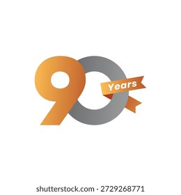 Elegant 90th Anniversary Vector Design with Gold and Silver Elements, Ideal for Corporate Events and Special Occasions, Isolated on White Background