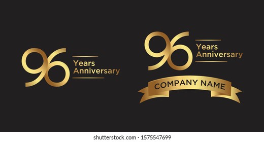 elegant 96 years anniversary logo template with ribbon in gold color, vector file eps 10 text is easy to edit