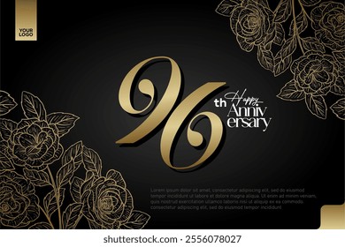 Elegant 96th Anniversary Celebration with Gold and Rose Flower Background