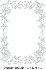 An elegant A4-size frame featuring botanical motifs in a silver-style finish. Ideal for certificates, invitations, posters, and refined decorative layouts. Vector illustration.