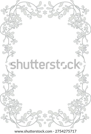 An elegant A4-size frame featuring botanical motifs in a silver-style finish. Ideal for certificates, invitations, posters, and refined decorative layouts. Vector illustration.