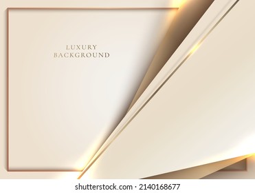 Elegant abstract 3D golden diagonal lines lighting with light brown triangles shapes overlapping background. Luxury style. Vector graphic illustration