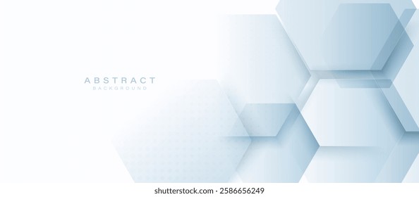 Elegant abstract 3D render featuring a geometric hexagonal pattern in soft white and light blue tones with a modern aesthetic