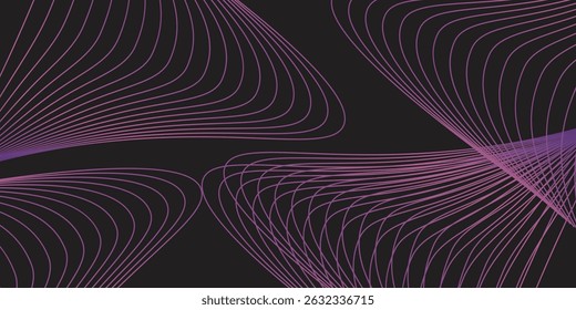 Elegant abstract artwork featuring dynamic curved lines in purple tones against a dramatic black background, ideal for modern design