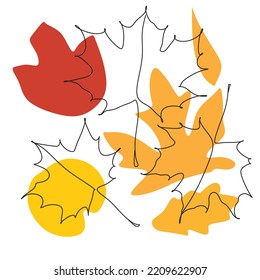 Elegant abstract autumn poster with line art elements. For wall decor, sale, thanksgiving day. Cute vector stock illustration.
