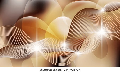Elegant abstract background in beige, orange, brown colors. Intertwining wavy lines against a backdrop of overlapping abstract shapes and color mixing. Vector.