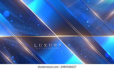 Eleganter Abstrakter Hintergrund mit Blau- und Gold-Elementen, mit funkelnden und Galaxie-Effekten, ideal für Luxus-Präsentationen und Veranstaltungen. Vektorillustration.