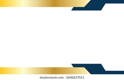 Elegant abstract background with a clean white center, navy blue edges, and metallic gold accents. Ideal for business cards, banners, or presentation templates with a luxurious modern touch.