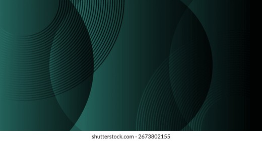 Elegante fondo abstracto en tonos degradados verde oscuro y negro, con Formas circulares superpuestas con patrones de líneas finas.