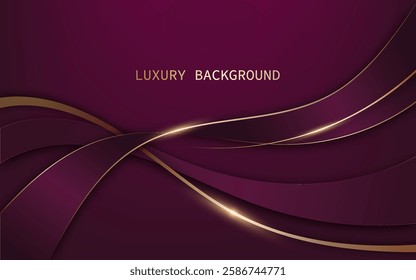 Elegant abstract background with a dark purple color and golden curves in luxury style