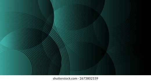 Elegante fondo abstracto en tonos verdes y negros profundos con Formas circulares superpuestas con patrones de líneas de gradiente fino.
