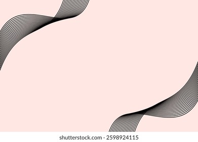 Elegant abstract background with dynamic black wave lines on a soft pink base. Ideal for digital marketing, presentations, invitations, or print designs. High-quality vector.