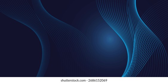 Elegant abstract background features dynamic flowing blue lines and a subtle gradient, creating a modern and visually appealing design on a dark backdrop with a central light