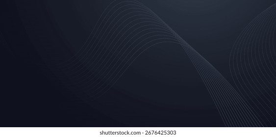 El elegante fondo abstracto presenta líneas suaves y fluidas de ondas sinusoidales en tonos degradados de azul marino profundo y azul claro, creando una estética sofisticada, moderna y minimalista.