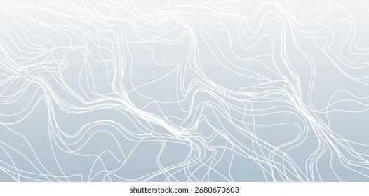 Elegant abstract background features thin, flowing white lines against a soft gradient of light blue, creating a modern and serene visual effect with a fluid topography