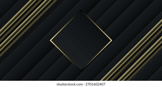 An elegant abstract background featuring a dark, layered design with diagonal lines. Shimmering gold stripes and a central gold-outlined diamond add a luxurious feel.