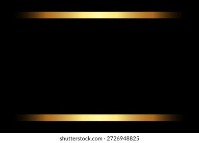 Un elegante fondo abstracto con un profundo campo negro acentuado por dos elegantes líneas Horizontales doradas brillantes en la parte superior e inferior, creando un sofisticado efecto de borde.