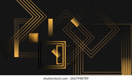 Ein eleganter abstrakter Hintergrund mit einer dynamischen Komposition aus goldenen Linien und geometrischen Formen.