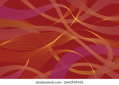 Elegant abstract background featuring flowing red, gold, and purple lines. Perfect for Chinese New Year, Asian tradition, holiday celebration, or luxury design projects needing motion and elegance.