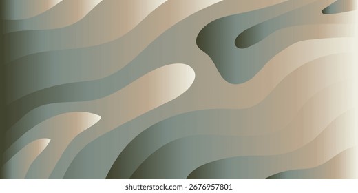 An elegant abstract background featuring flowing, organic wave shapes in a smooth gradient of muted earthy tones like green, grey, and beige.