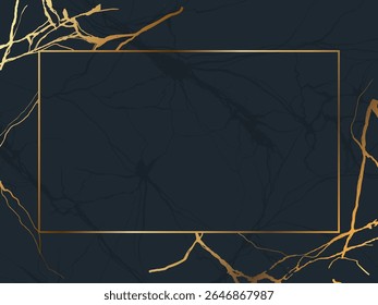 Elegante fundo abstrato com rachaduras douradas com um quadro elegante. Perfeito para marcas de luxo, convites, embalagens ou designs modernos que precisam de um toque de sofisticação e glamour.