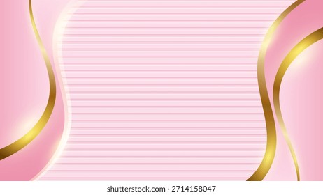 Elegante fondo abstracto con un patrón de rayas de color rosa suave enmarcado por ondas de color rosa y oro. Diseño moderno y lujoso para invitaciones o Anuncios.