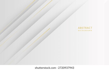 Elegante fondo abstracto con líneas diagonales blancas y doradas con Gradientes lisos y sombras sutiles. 