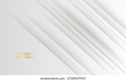 Elegante fondo abstracto con líneas diagonales blancas y doradas con Gradientes lisos y sombras sutiles. Estilo de lujo minimalista moderno perfecto para la marca