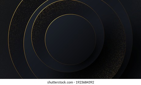 Elegant abstract background in the form of circles with dark gradients contrasting with golden edges. Are decorated with dots.