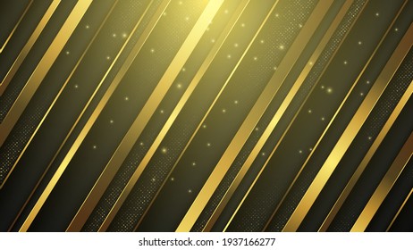 Elegant abstract background with golden gradient and diagonal look with bright sparkle decorated with dots.