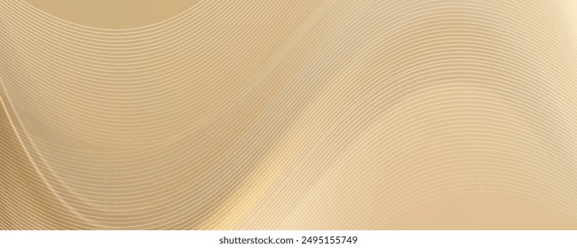 Elegant abstract background of golden swirls line with shimmering particles and bokeh decorations, Warm stage atmosphere idea for luxury branding.
