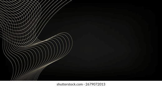 Fundo abstrato elegante com linhas de ondas douradas em um fundo de gradiente escuro, design moderno e luxuoso para tecnologia, negócios ou uso decorativo.
