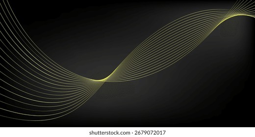 Eleganter abstrakter Hintergrund mit goldenen Wellenlinien auf dunklem Farbverlauf, modernes und luxuriöses Design für Technologie, Business oder dekorative Nutzung.