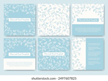 Elegante fondo abstracto con Elementos florales dibujados a mano. Plantillas de Vector blanco y azul para las redes sociales